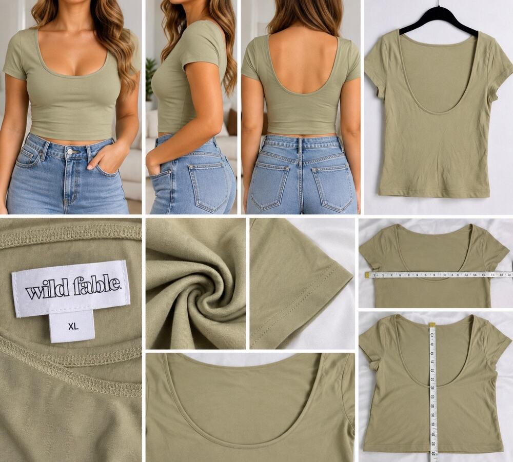 Wild Fable Beige Low Scoop Back Short Sleeve Top XL Stretchy NWT Target